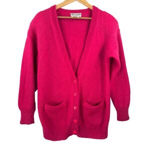 VTG Western Connection Cardigan sz M Pink Wool Blend vibrant preppy 80s 90s